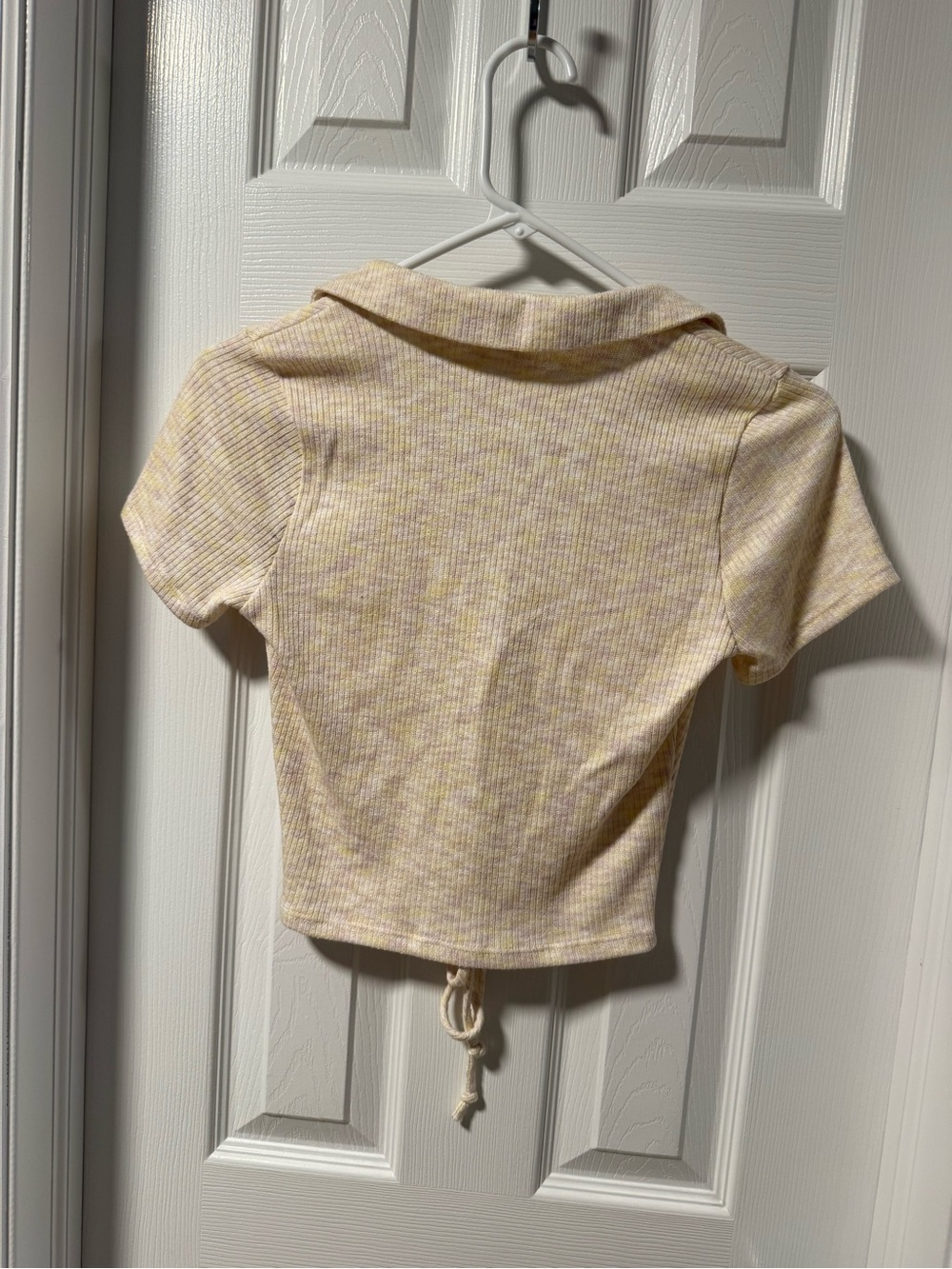 Collared Drawstring Ribbed Crop Top - Cream - Picture 2 of 3